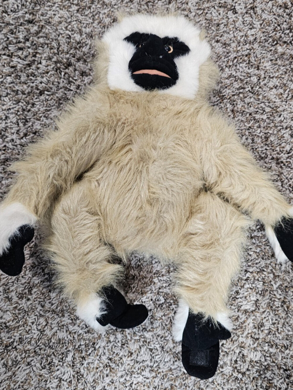 Folkmanis Folktails plush gibbon monkey hand puppet with a white face